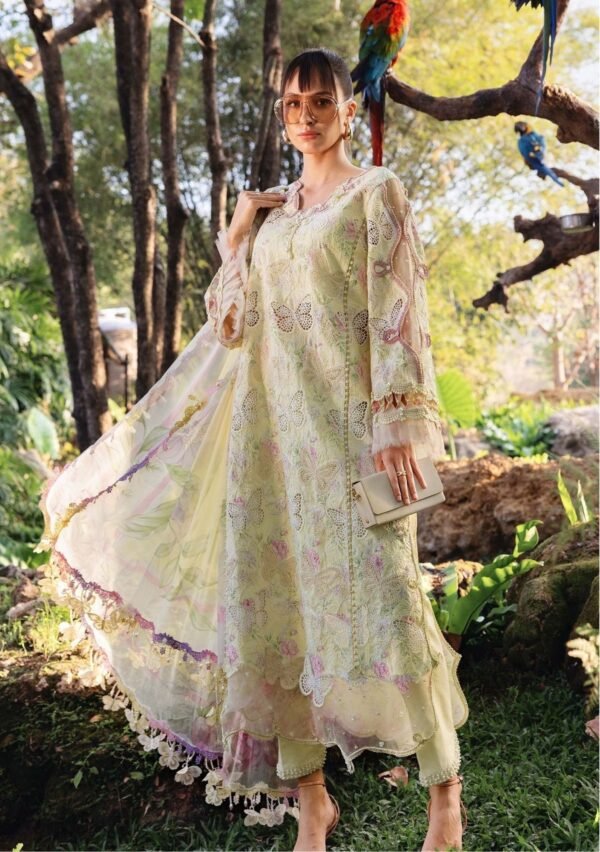 Ivory Butterfly Unstitched Digital Printed Lawn Suit, Maria B Replica