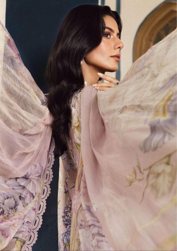 Lavender Iris Unstitched Digital Printed Lawn Suit, Maria B Replica