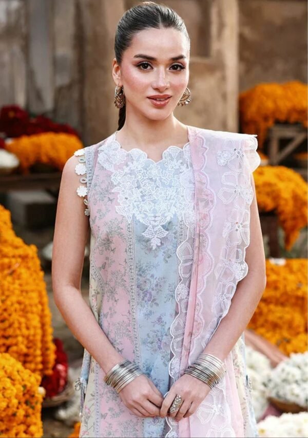 Pastel Garden Unstitched Digital Printed Lawn Suit, Cross Stitch Replica
