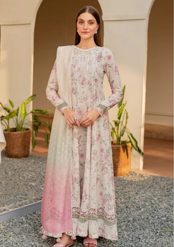 Blush Rose Unstitched Digital Printed Lawn Suit, Jazmin Replica