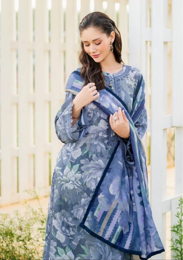 Moody Floral Unstitched Digital Printed Lawn Suit, Baroque Replica