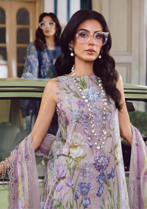 Lavender Iris Unstitched Digital Printed Lawn Suit, Maria B Replica