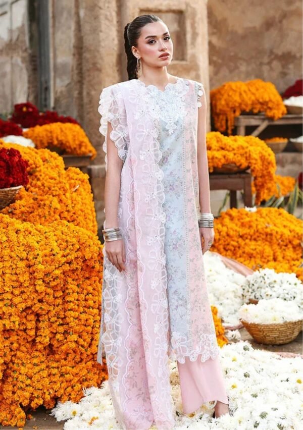 Pastel Garden Unstitched Digital Printed Lawn Suit, Cross Stitch Replica