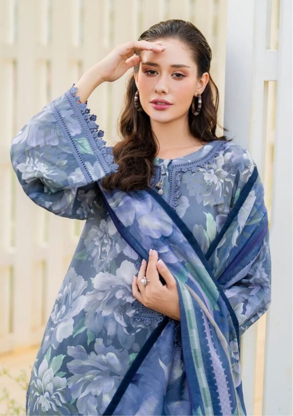 Moody Floral Unstitched Digital Printed Lawn Suit, Baroque Replica