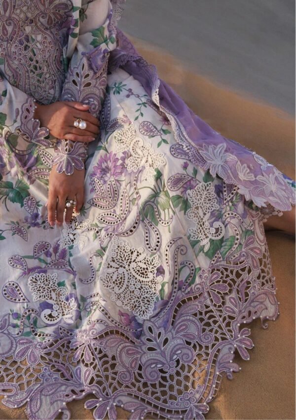 White Lavender Paisley Unstitched Digital Printed Lawn Suit, Nureh Replica