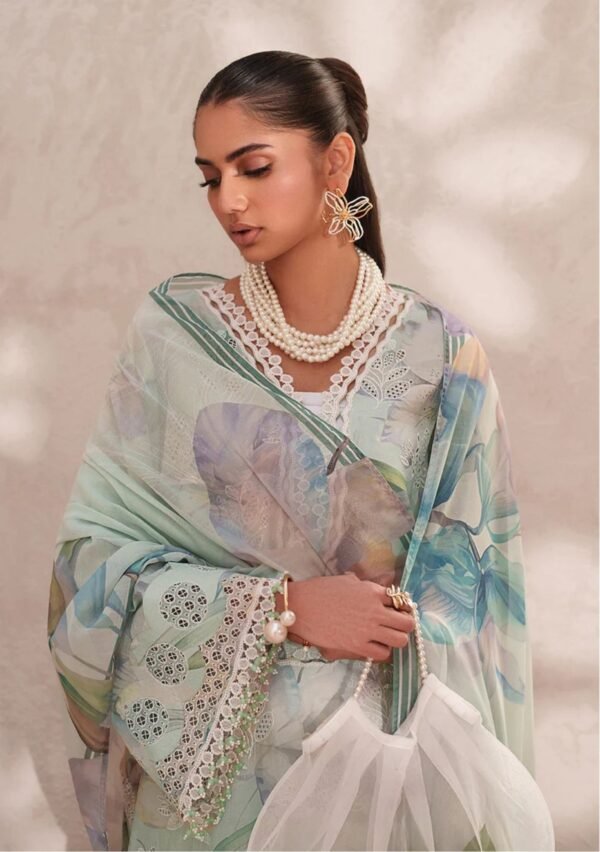 Aqua Lily Unstitched Digital Printed Lawn Suit, Baroque Replica