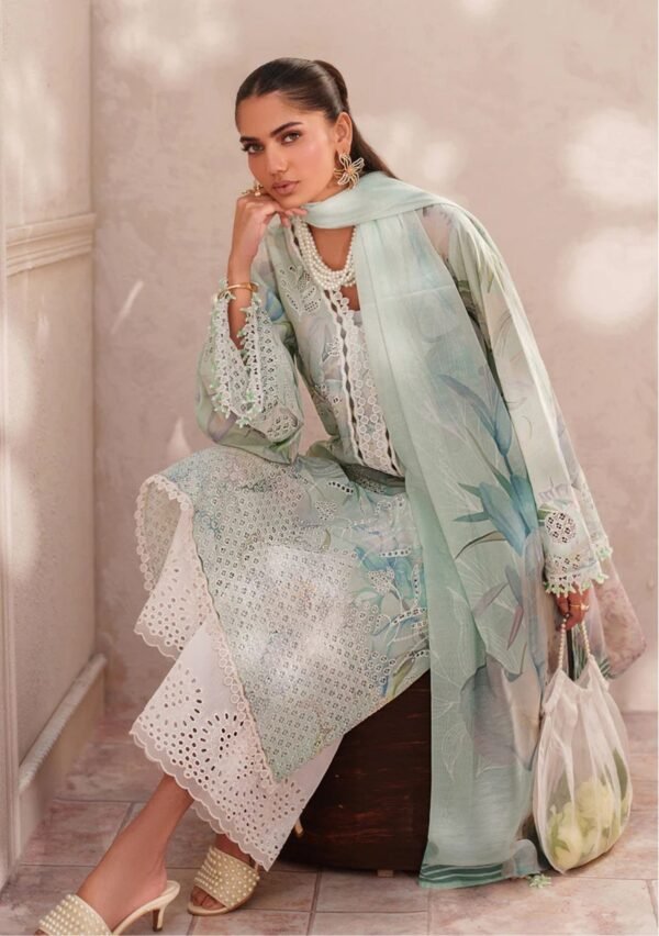 Aqua Lily Unstitched Digital Printed Lawn Suit, Baroque Replica