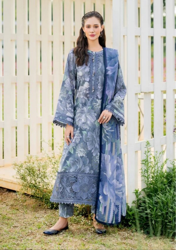 Moody Floral Unstitched Digital Printed Lawn Suit, Baroque Replica