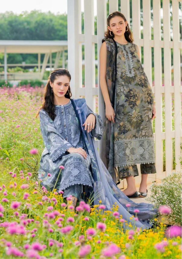 Moody Floral Unstitched Digital Printed Lawn Suit, Baroque Replica