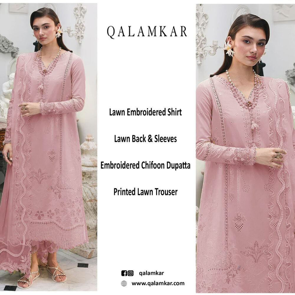 Rose Petal Unstitched Embroidered Lawn Suit, Qalamkar Replica