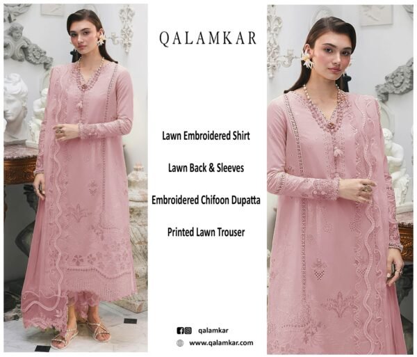 Rose Petal Unstitched Embroidered Lawn Suit, Qalamkar Replica