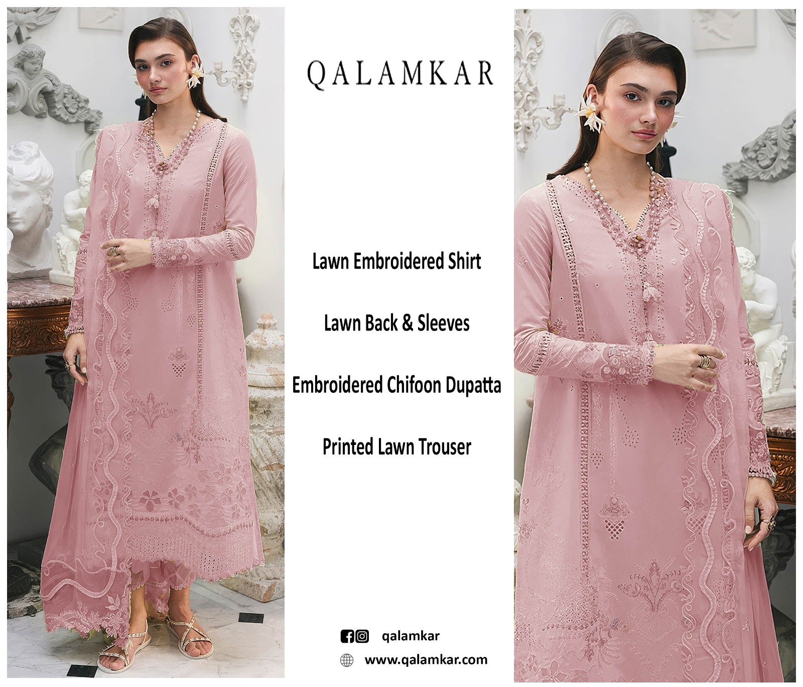 Rose Petal Unstitched Embroidered Lawn Suit, Qalamkar Replica