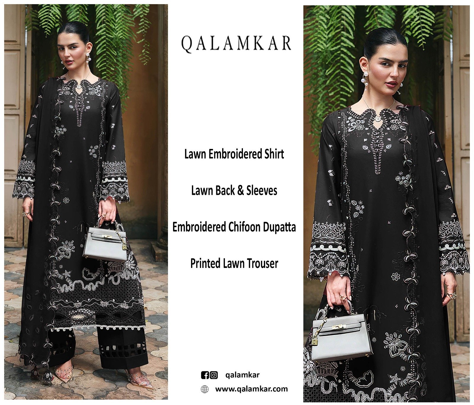 Noir Bloom Unstitched Embroidered Replica Lawn Suit