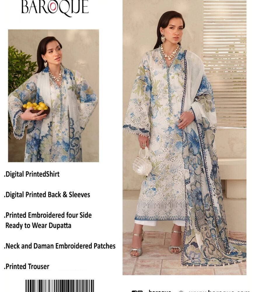 Azure Garden Unstitched Digital Printed Lawn Suit, Baroque Replica
